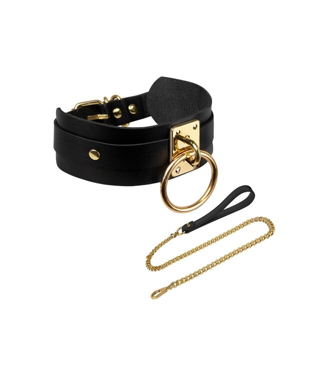 Kinky Diva KINKY DIVA O-RING COLLAR + LEASH BLACK/GOLD