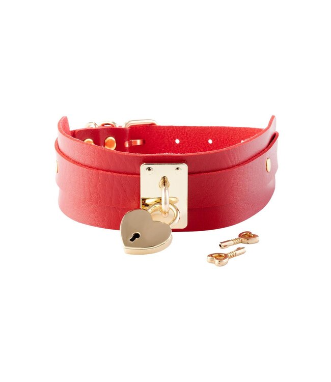 Kinky Diva KINKY DIVA HEART LOCK & KEY COLLAR RED/GOLD