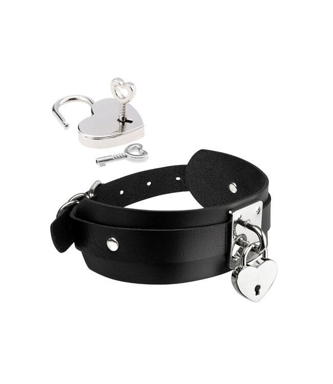 Kinky Diva KINKY DIVA HEART LOCK & KEY COLLAR BLACK/SILVER