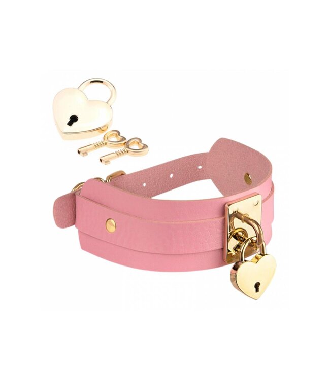 Kinky Diva KINKY DIVA HEART LOCK & KEY COLLAR PINK/GOLD