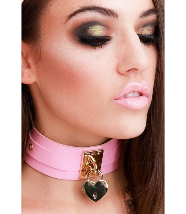 Kinky Diva KINKY DIVA HEART LOCK & KEY COLLAR PINK/GOLD