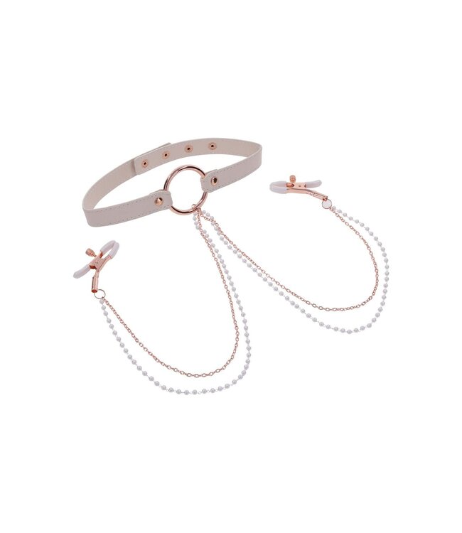 Sportsheets PEACHES ‘N CREAME COLLAR WITH NIPPLE CLAMPS