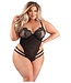 Fantasy Lingerie WANDERLUST CROTCHLESS CHEVRON LACE TEDDY BLACK, QS