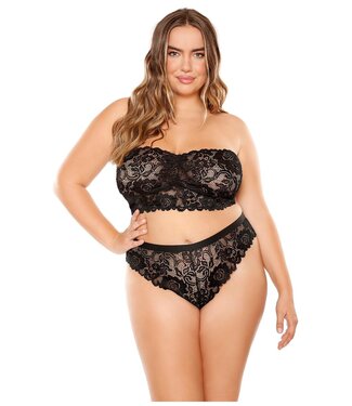 Fantasy Lingerie PERFECT MATCH SCALLOPED LACE BANDEAU & CHEEKY PANTY BLACK, QS