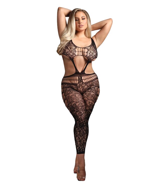 Fantasy Lingerie CHASE THE FEELING BODYSTOCKING WITH CUT-OUT BODICE BLACK, QS