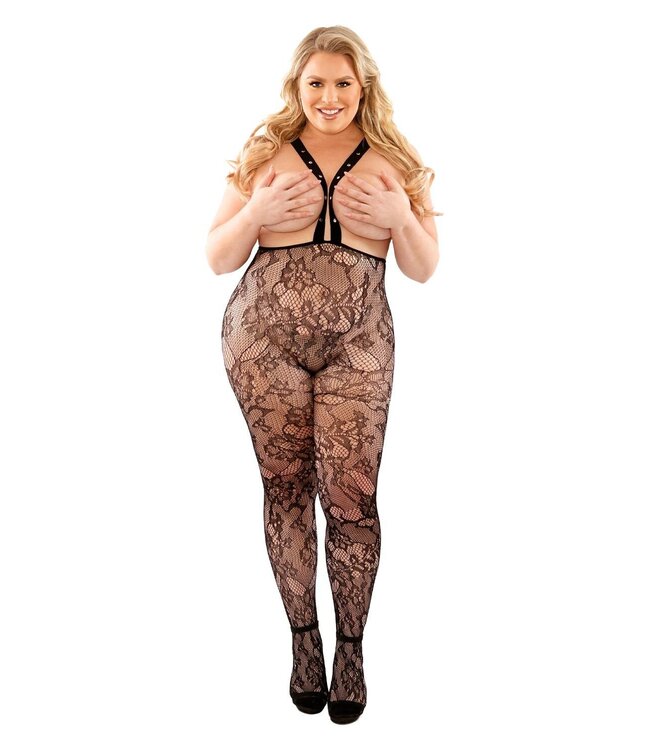 Fantasy Lingerie IN SUSPENSE LACE SUSPENDER STOCKINGS BLACK, QS