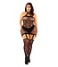 Fantasy Lingerie HIGH SOCIETY LEAF PATTERN HALTER BODYSTOCKING DRESS BLACK, QS
