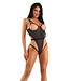 Fantasy Lingerie CROTCHLESS GLITTER TEDDY WITH OPEN UNDERWIRE CUPS BLACK, M/L