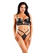 Fantasy Lingerie WETLOOK LONGLINE UNDERWIRE BRA & G-STRING PANTY BLACK, S/M