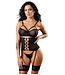 Fantasy Lingerie RILEY BRA, GARTERED WAIST CINCHER & PANTY BLACK, L/XL