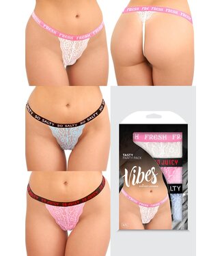 Fantasy Lingerie TASTY VIBES PANTY PACK 3 PAIRS OF LACE THONG PANTIES, OS