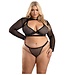 Fantasy Lingerie BARBED WIRE FISHNET BRALETTE, LONG SLEEVE SHRUG & PANTY BLACK, QS
