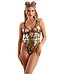 Fantasy Lingerie BOUJEE CUT-OUT MESH BODYSUIT WITH SNAP CLOSURE GOLD,  M/L