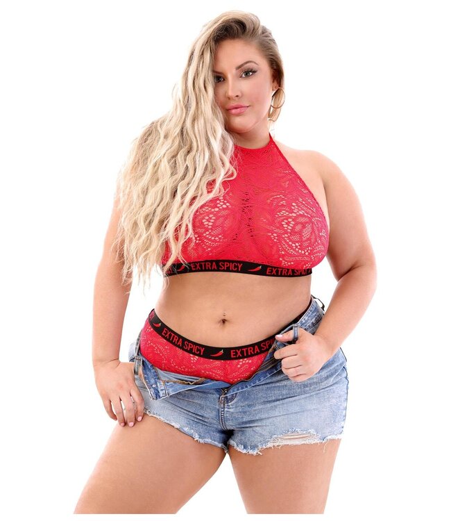 Fantasy Lingerie EXTRA SPICY LACE HALTER TOP & CHEEKY PANTY RED, QS