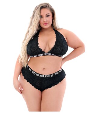 Fantasy Lingerie NOT YOUR BITCH LACE BRALETTE & CHEEKY PANTY BLACK, QS