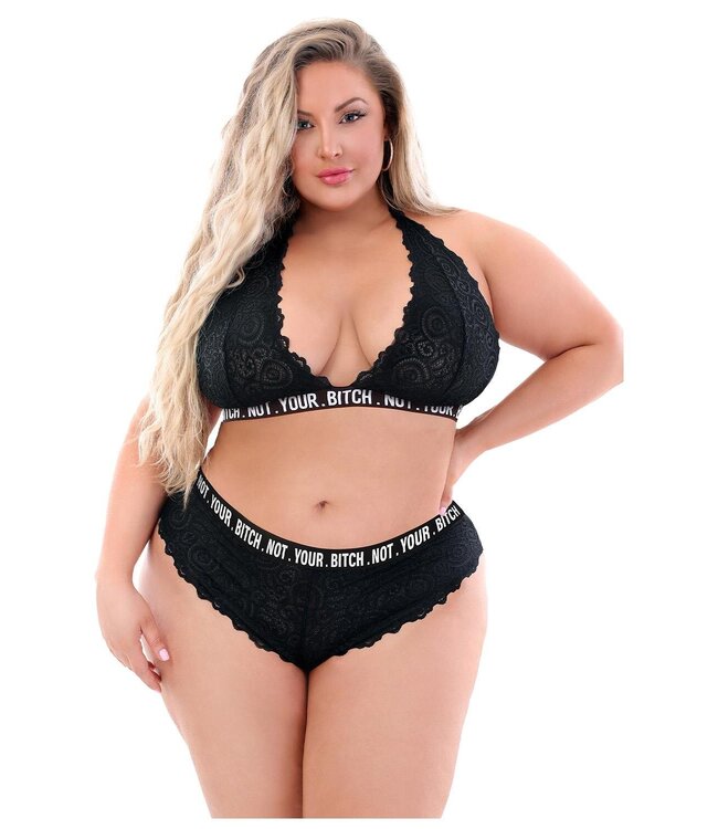 Fantasy Lingerie NOT YOUR BITCH LACE BRALETTE & CHEEKY PANTY BLACK, QS