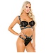 Fantasy Lingerie NOT YOUR BITCH LACE CAGE BRA & CUT-OUT PANTY BLACK, M/L
