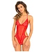 Rene Rofe Lingerie CROTCHLESS LACE & MESH TEDDY RED, M/L