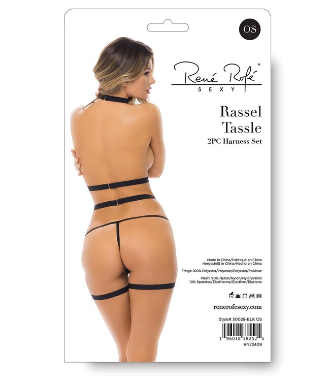 Rene Rofe Lingerie RASSEL TASSLE 2PC HARNESS SET BLACK, OS