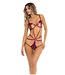 Rene Rofe Lingerie WALK AWAY CROTCHLESS TEDDY BURGUNDY, M/L