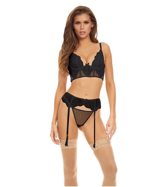 Bombshell Boudoir BOMBSHELL BOUDOIR PEEK A BOO WIRE 3 PC SET BLACK, L