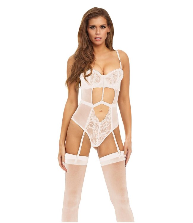 Bombshell Boudoir BOMBSHELL BOUDOIR STRAP OVERLAY TEDDY WHITE, L