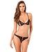 Rene Rofe Lingerie 2PC LACE PEEK-A-BOO SET BLACK, S/M