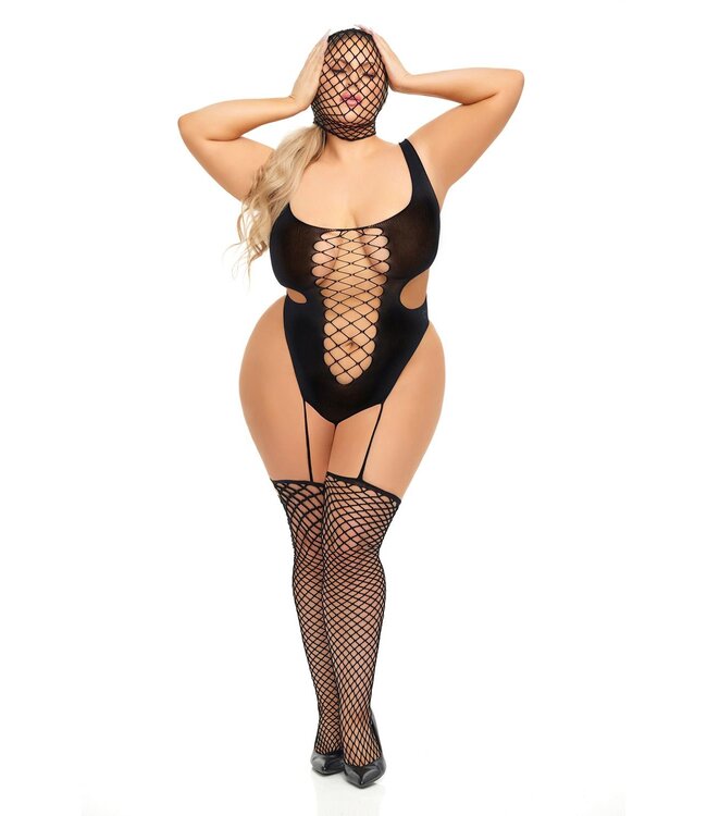 Pink Lipstick Lingerie SIN N CHILL BODYSTOCKING WITH MASK BLACK, QS