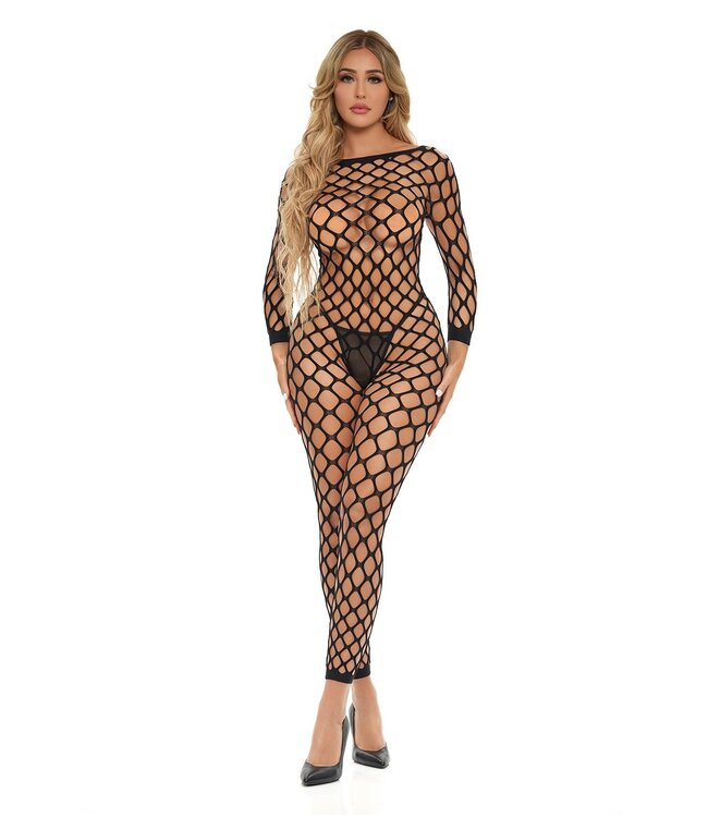 Pink Lipstick Lingerie SWIPE RIGHT CROTCHLESS BODYSTOCKING BLACK, OS