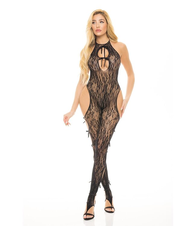 Pink Lipstick Lingerie LOVE ME HARDER BODYSTOCKING BLACK, OS