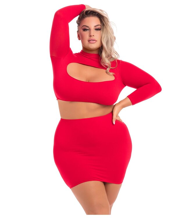 Pink Lipstick Lingerie STOP & STARE 2PC SKIRT SET RED, 3XL/4XL