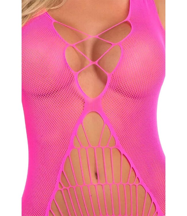 Pink Lipstick Lingerie FLIGHT RISK SHEER BODYSTOCKING PINK, OS