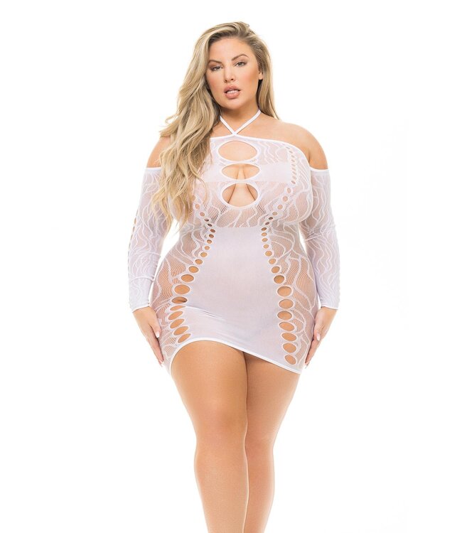 Pink Lipstick Lingerie ANIMAL INSIDE HALTER DRESS WHITE, PLUS SIZE