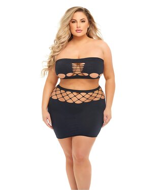 Pink Lipstick Lingerie NET WORTH 2 PCS BANDEAU SET BLACK, QS