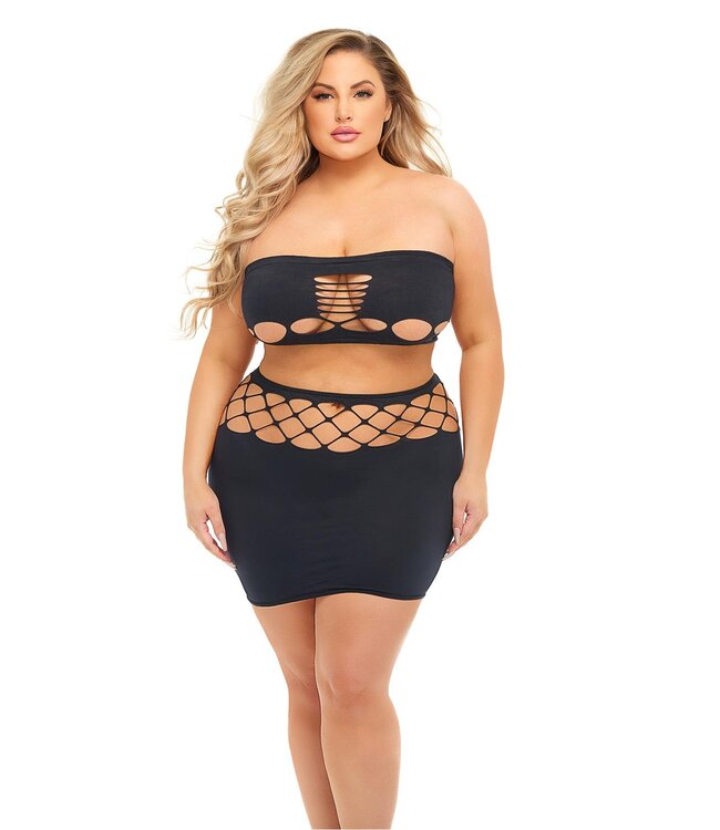 Pink Lipstick Lingerie NET WORTH 2 PCS BANDEAU SET BLACK, QS