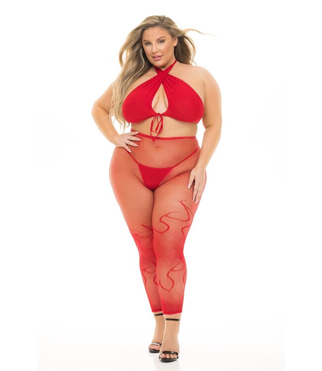 Pink Lipstick Lingerie GIVES YOU HELL 3PC SET RED, PLUS SIZE