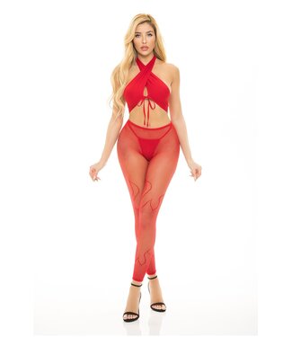 Pink Lipstick Lingerie GIVES YOU HELL 3PC SET RED, OS
