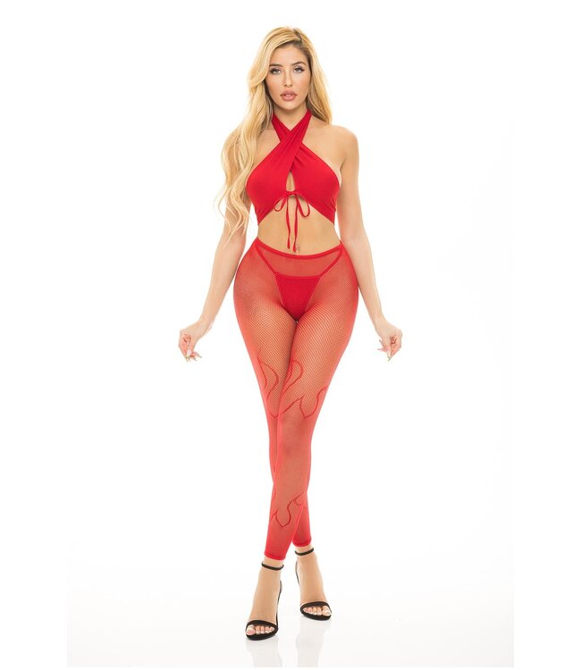 Pink Lipstick Lingerie GIVES YOU HELL 3PC SET RED, OS