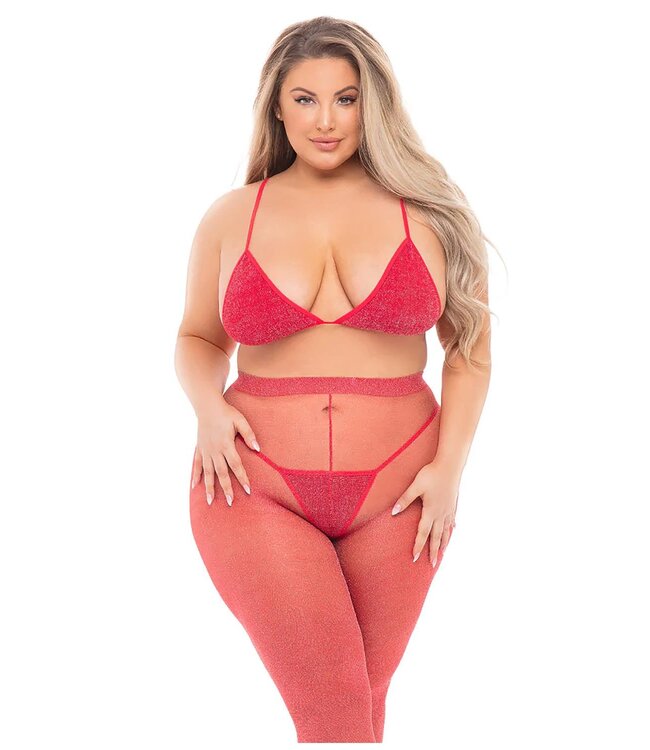 Pink Lipstick Lingerie TALL ORDER 3PC LEGGING SET RED, PLUS SIZE