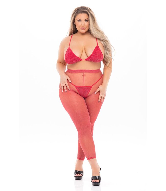 Pink Lipstick Lingerie TALL ORDER 3PC LEGGING SET RED, PLUS SIZE