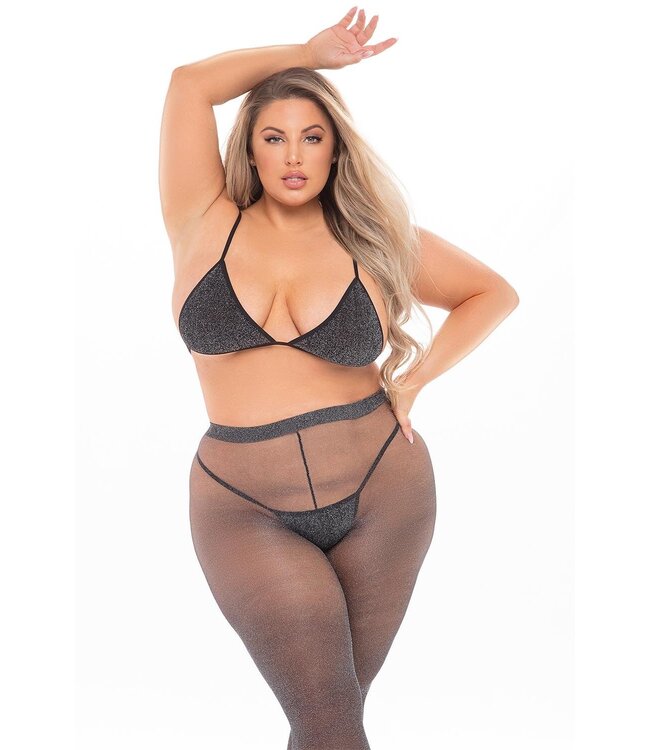 Pink Lipstick Lingerie TALL ORDER 3PC LEGGING SET BLACK, PLUS SIZE