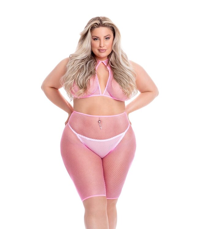 Pink Lipstick Lingerie SUNSET GLOW BIKE SHORT SET PINK, PLUS SIZE