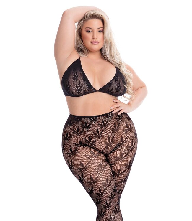Pink Lipstick Lingerie ALL ABOUT LEAF BRA SET BLACK, PLUS SIZE