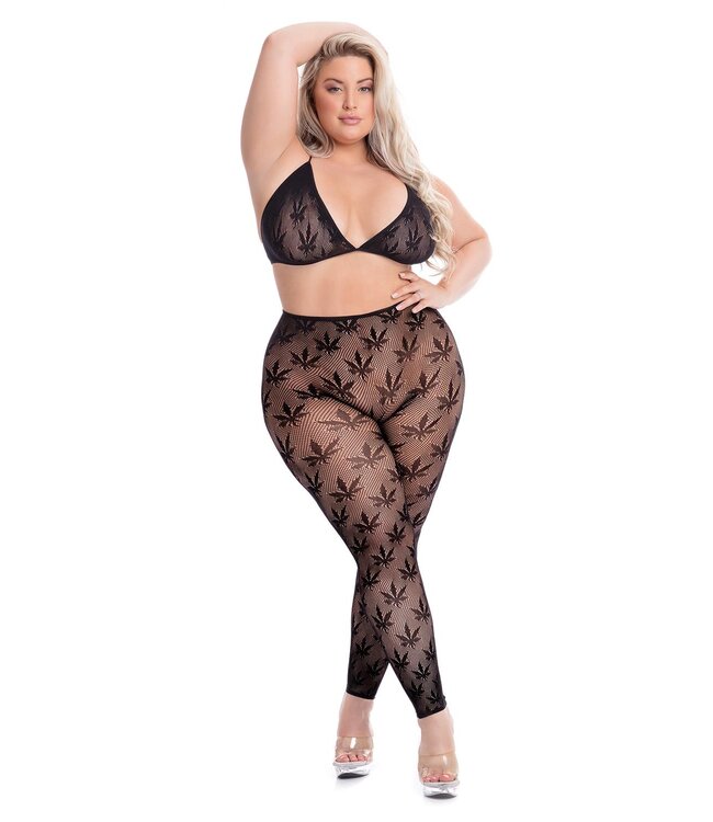 Pink Lipstick Lingerie ALL ABOUT LEAF BRA SET BLACK, PLUS SIZE