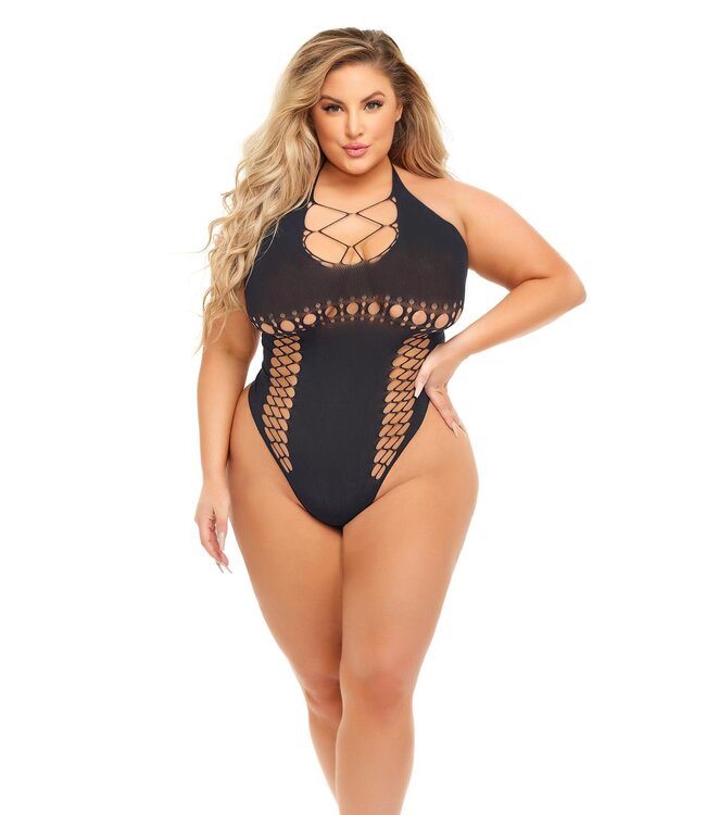 Pink Lipstick Lingerie HOT TOO HANDLE BODYSUIT BLACK, QS