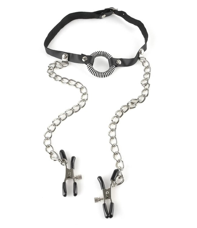 Pipedream FETISH FANTASY SERIES O-RING GAG NIPPLE CLAMPS BLACK