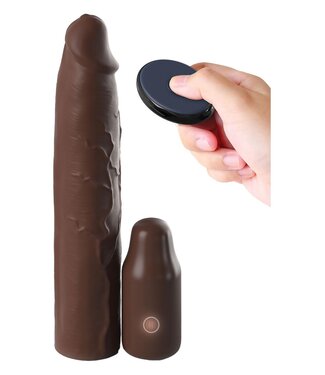 Pipedream FANTASY X-TENSIONS ELITE 9 INCH SLEEVE VIBRATING 3 INCH PLUG WITH REMOTE BROWN