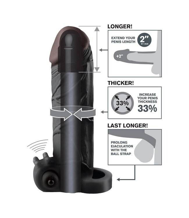 Pipedream FANTASY X-TENSIONS VIBRATING REAL FEEL 2 INCH EXTENSION BLACK