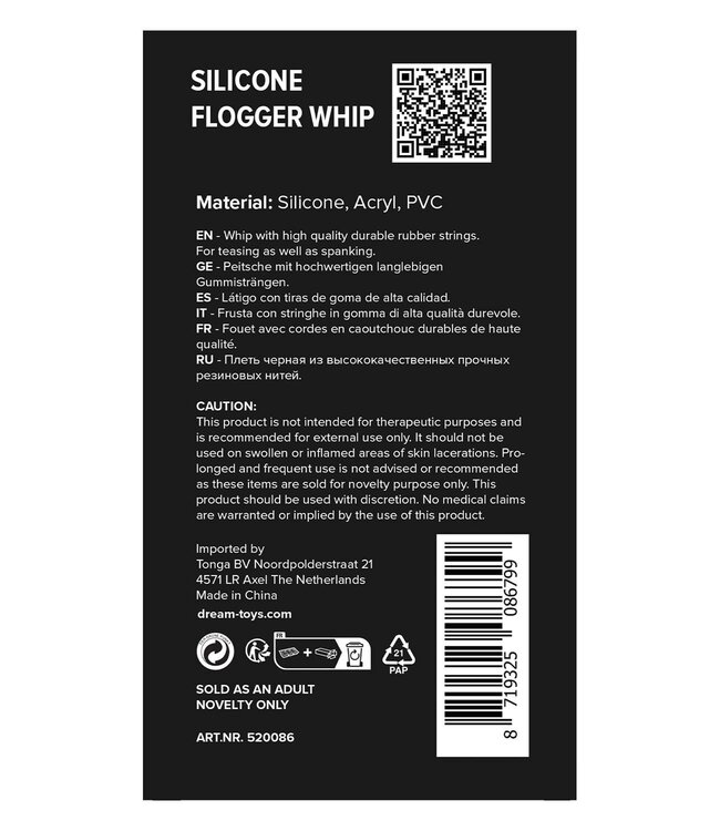 Dreamtoys BLAZE SILICONE FLOGGER WHIP BLACK