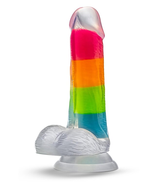 Blush NEO ELITE GLOW IN THE DARK RAINBOW RAVE 6.5 INCH SILICONE DUAL DENSITY DILDO MULTICOLORED